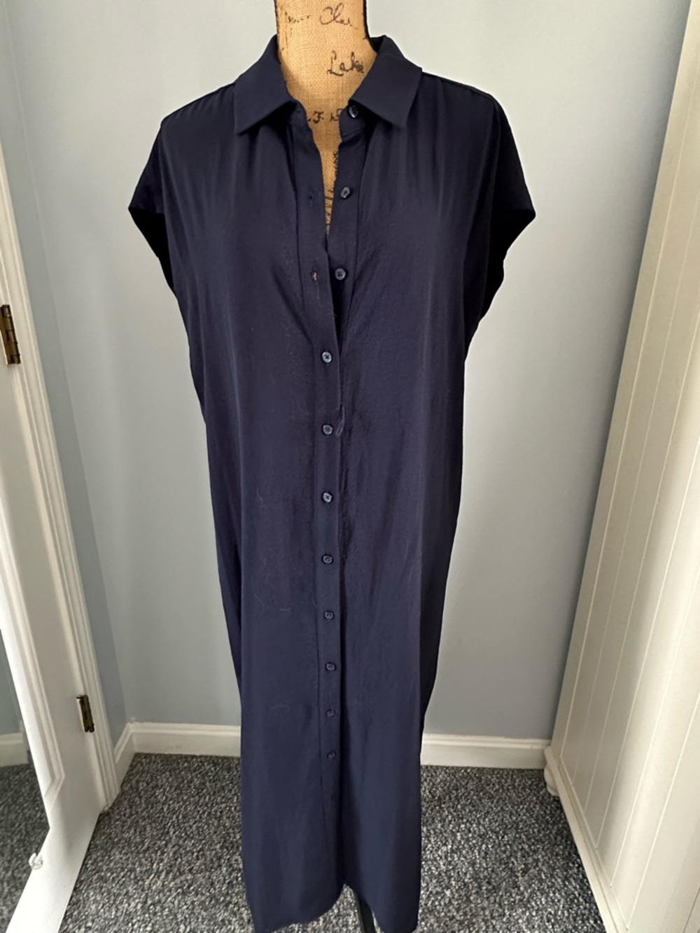 DKNY Navy Button-Front Maxi Shirt Dress